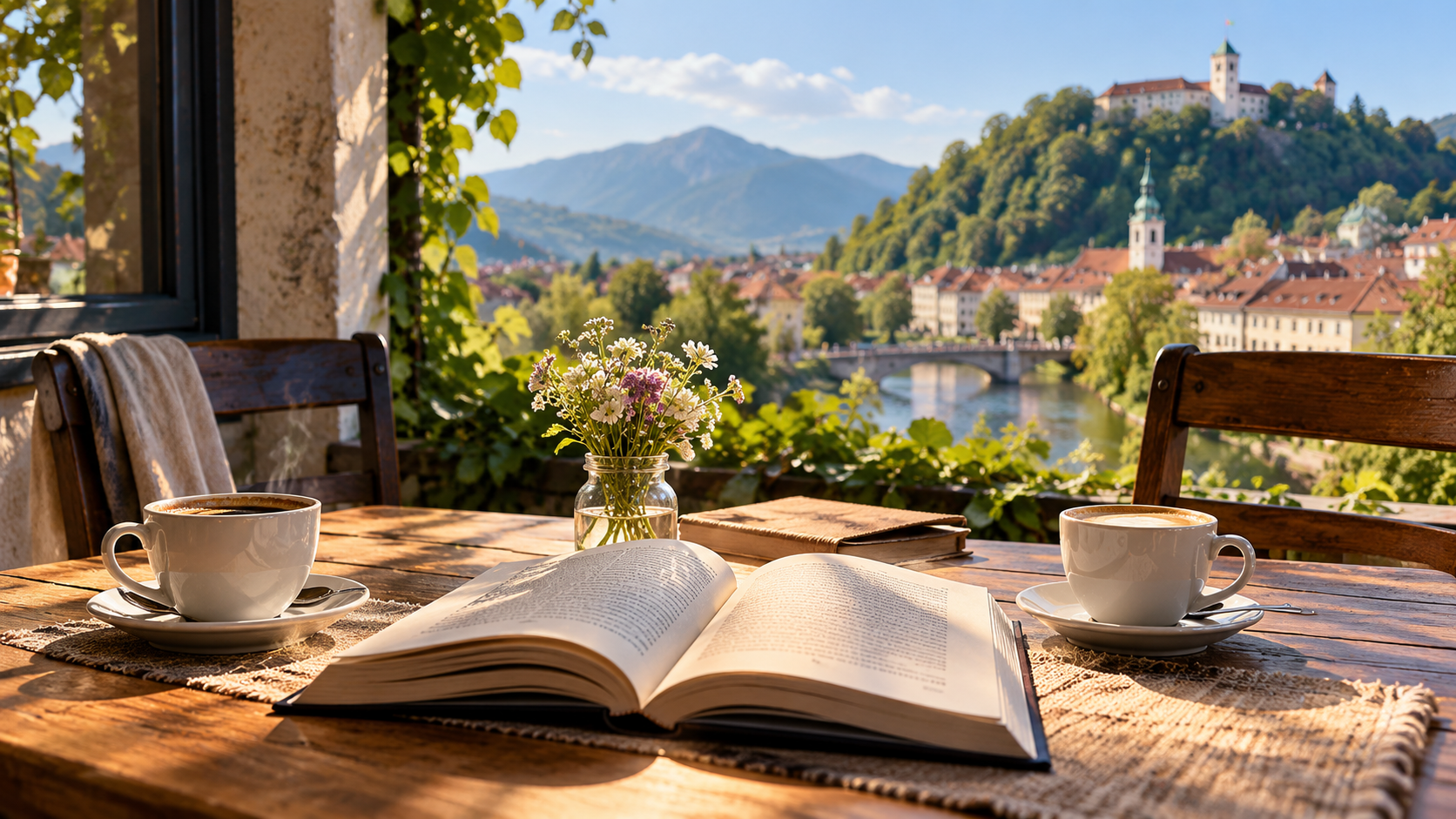 Café romantique surplombant la vallée